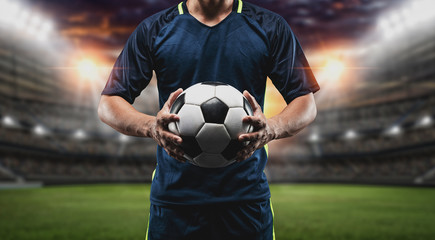 Custom blinds with your photo The concept of playing football.soccer player with Football on soccer field.